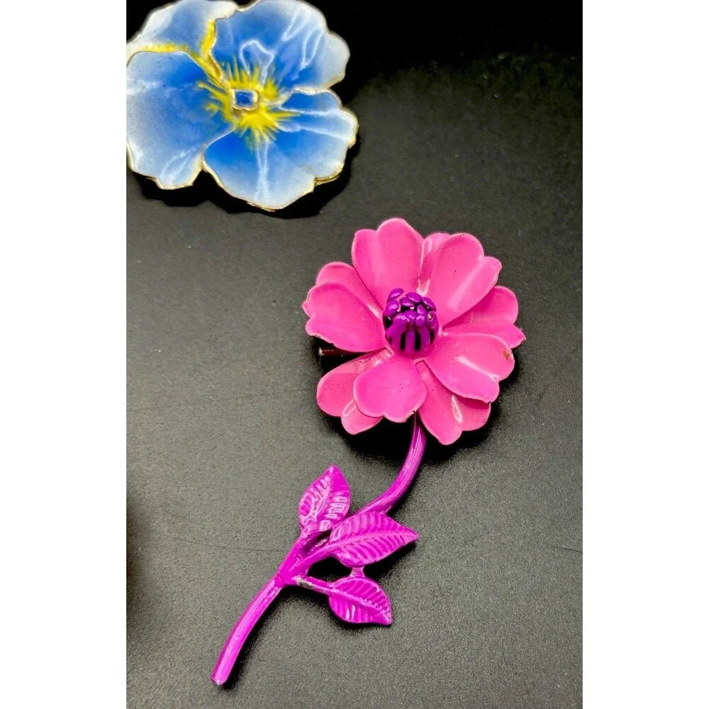 VTG 8 LARGE Flower Power Enamel Metal Brooch Pin Lot Retro 60s 70s( 1.75”-4”)